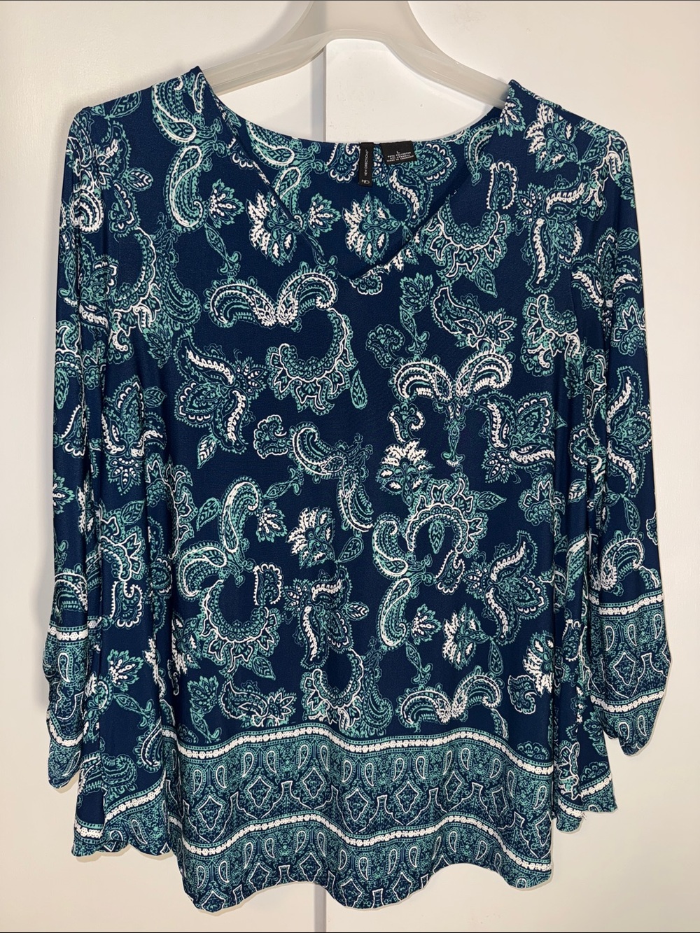 New Directions Blue Paisley Boho Blouse Top Women’s Size Large L